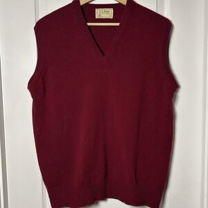 L.L.Bean Vintage 100% Virgin Lambswool Made in USA Maroon V-Neck Sweater Vest